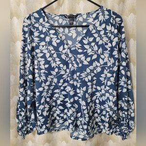 Banana Republic Blue and White Leaf Print Blouse